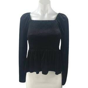 Gap Women's Black Long Sleeve Smocked Square Neck Peplum Blouse Top Size M